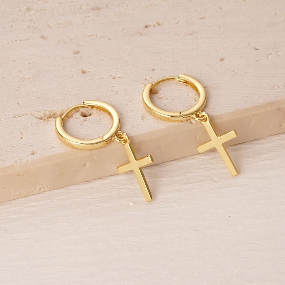 Gold Cross Earrings NWT 14K Gold Plated FREE Shipping